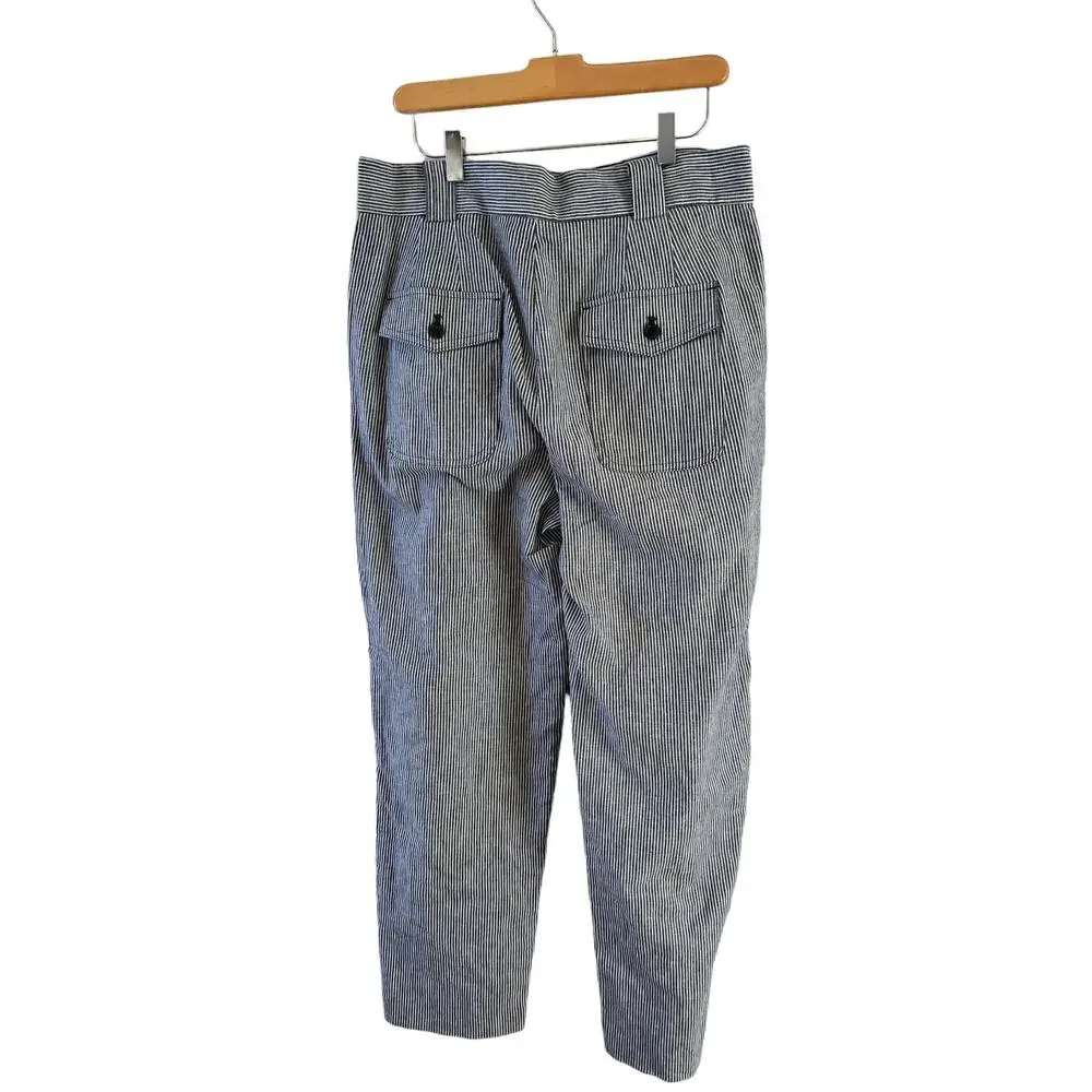 Banana Republic Wide Leg Striped Linen pants Blue White 8
